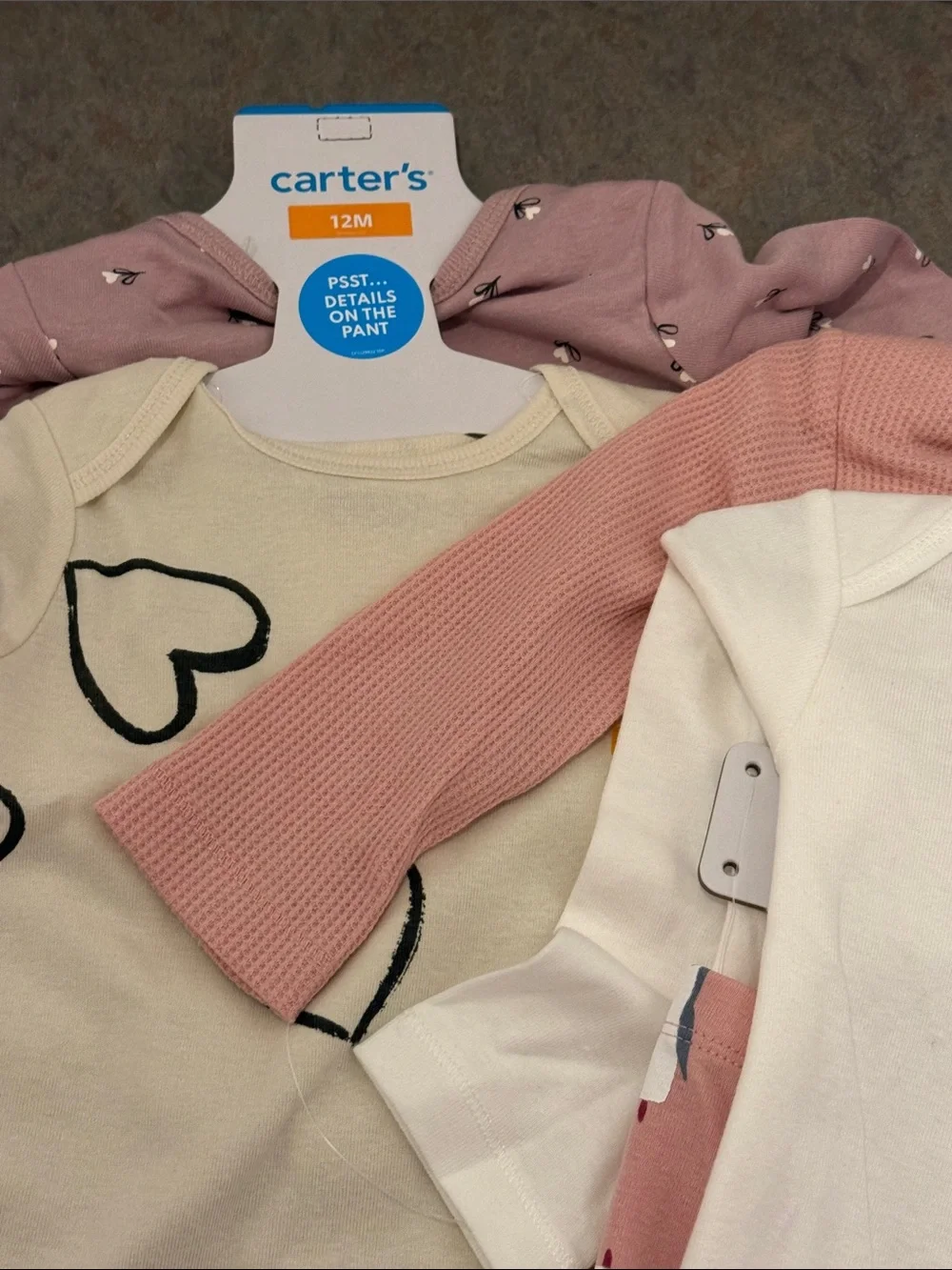 2 carters girls 12 month 3 pack sets. Includes pants shirt and  onesie